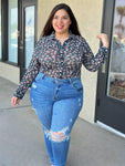 “Hermosa Mujer!” Sheer/ Mess Button Down Top (Navy Blue)