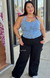 “Demi” Stretchy Denim Halter Top