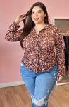 “Hermosa Mujer!” Sheer/ Mess Button Down Top (Burgundy)