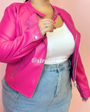 “Go Harder!” Faux Leather Jacket with Stretch (pink)