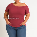 Asymmetrical Ribbed Off One Shoulder Top (red)