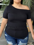 Asymmetrical Ribbed Off One Shoulder Top (red)
