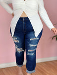 “Sunday” Boyfriend Destructed Rolled Cuff Jean