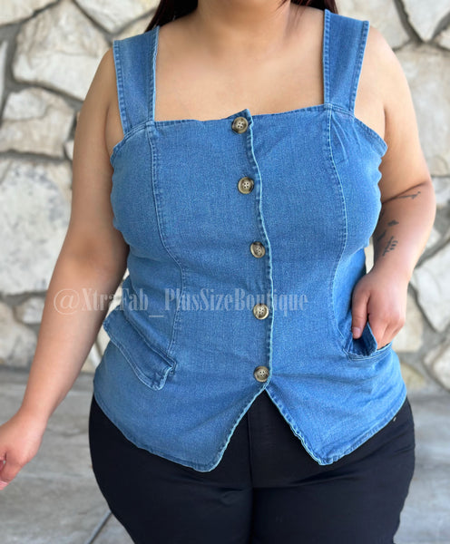 “Demi” Stretchy Denim Top