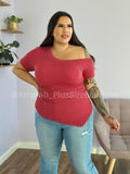 Asymmetrical Ribbed Off One Shoulder Top (red)