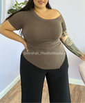 Asymmetrical Ribbed Off One Shoulder Top