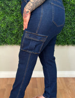 “Back in the Days”  Stretchy Denim Cargo Jeans